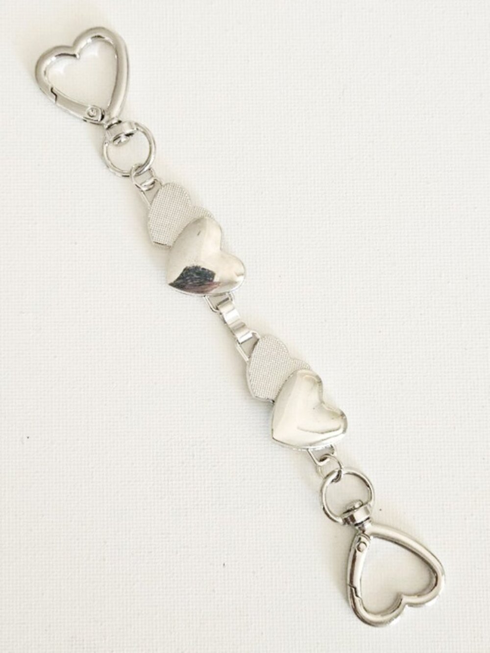 Handbag Purse Chain Handle Strap Crossbody Extender Double Hearts - Silver Tone